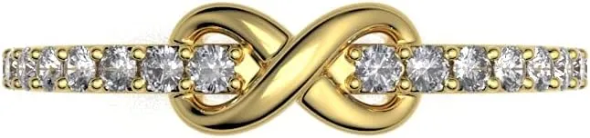 0.14 Carat Round Cut Infinity Design Natural Diamond Wedding Band Ring Women Set 10KT Solid Gold Minimal Jewellery For Her (Clarity I1-I2, Color HI)