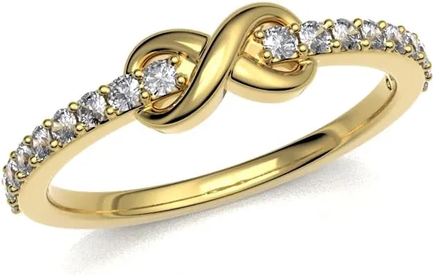 0.14 Carat Round Cut Infinity Design Natural Diamond Wedding Band Ring Women Set 10KT Solid Gold Minimal Jewellery For Her (Clarity I1-I2, Color HI)