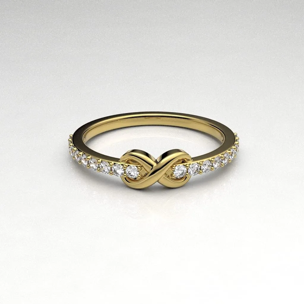0.14 Carat Round Cut Infinity Design Natural Diamond Wedding Band Ring Women Set 10KT Solid Gold Minimal Jewellery For Her (Clarity I1-I2, Color HI)