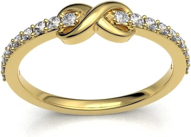 0.14 Carat Round Cut Infinity Design Natural Diamond Wedding Band Ring Women Set 10KT Solid Gold Minimal Jewellery For Her (Clarity I1-I2, Color HI)