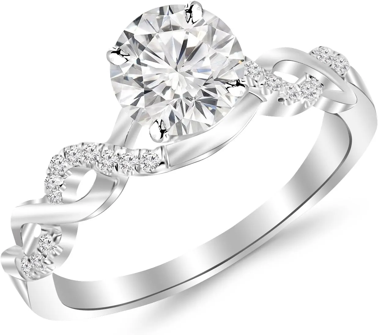 0.58 Carat Twisting Infinity Gold and Diamond Split Shank Pave Set Diamond Engagement Ring with a 0.45 Carat I-J I2 Center