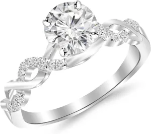 0.58 Carat Twisting Infinity Gold and Diamond Split Shank Pave Set Diamond Engagement Ring with a 0.45 Carat I-J I2 Center