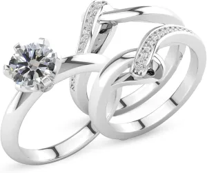1-3Carat Lab Grown Diamond Engagement Ring Set 10K 14K 18K Solid Gold Lab Grown Diamond Ring Bridal Set Wedding Band 3 Piece Wedding Ring Sets for Her Promise RingsD Color, VVS Clarity