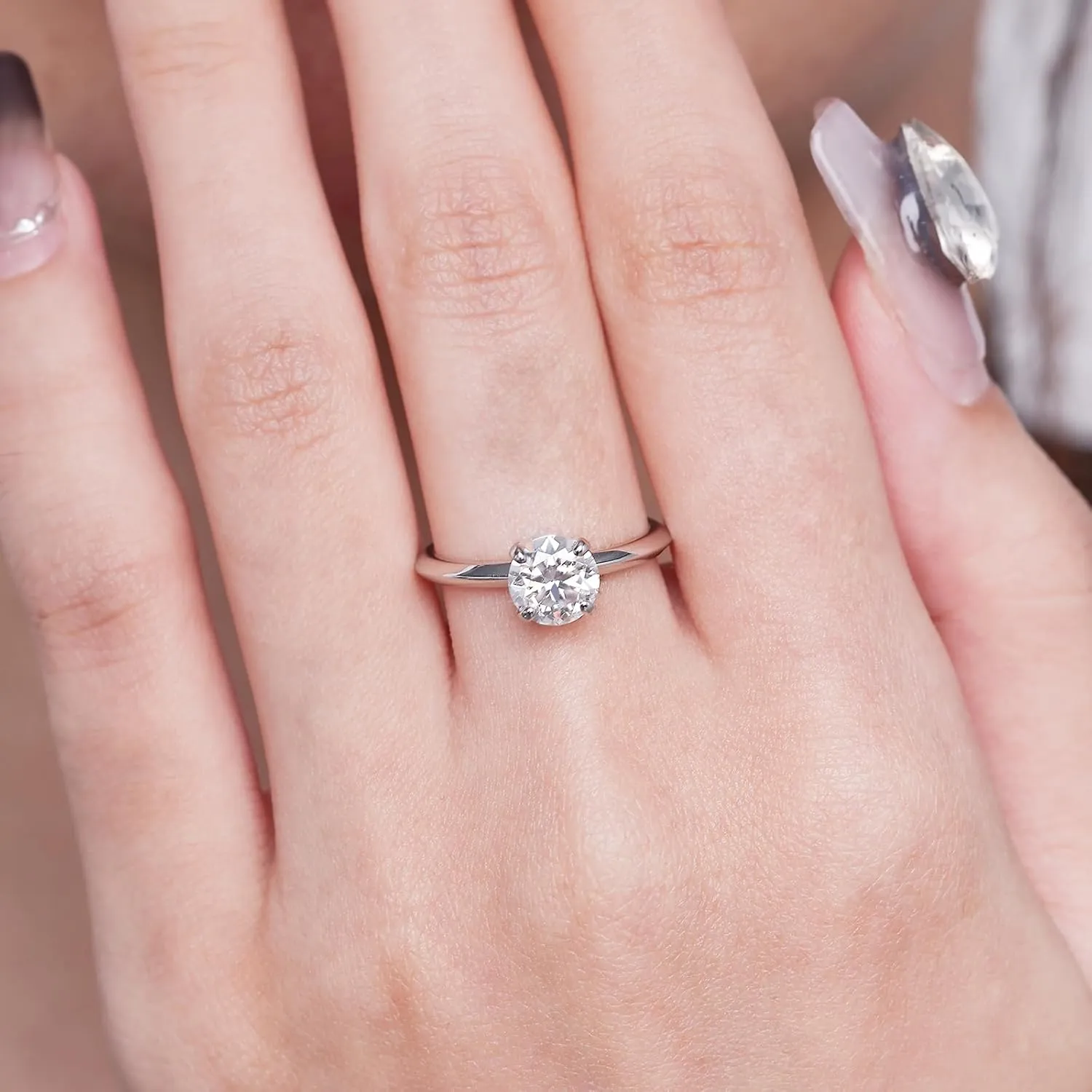 1 CT 2CT Moissanite Enagaement Ring for Women, White Gold Plated 925 Sterling Silver Moissanite Rings, Promise Rings Wedding Band Rings for Women Size 5-10