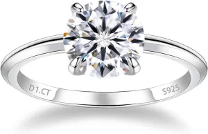 1 CT 2CT Moissanite Enagaement Ring for Women, White Gold Plated 925 Sterling Silver Moissanite Rings, Promise Rings Wedding Band Rings for Women Size 5-10