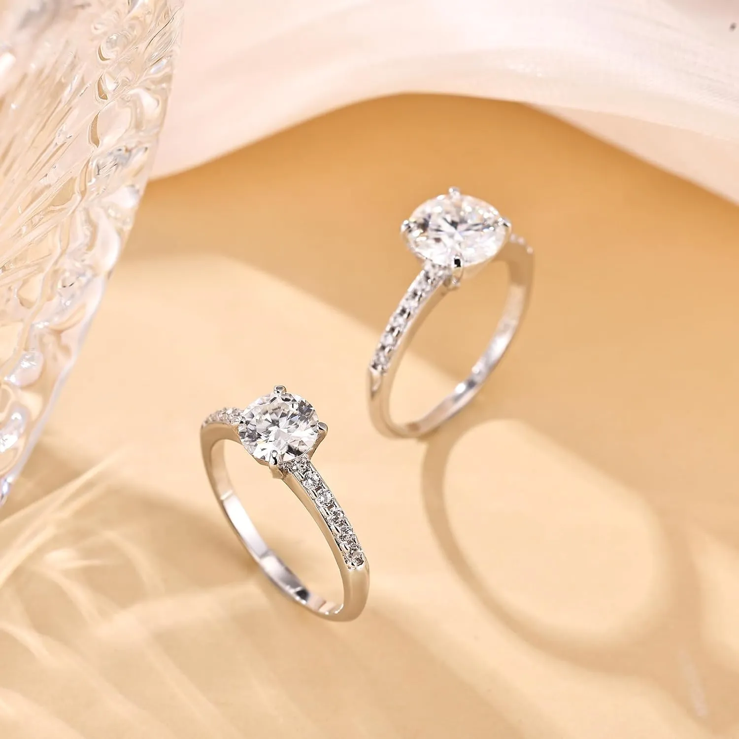 1 CT 2CT Moissanite Enagaement Ring for Women, White Gold Plated 925 Sterling Silver Moissanite Rings, Promise Rings Wedding Band Rings for Women Size 5-10