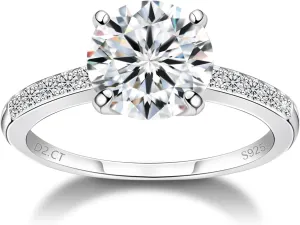 1 CT 2CT Moissanite Enagaement Ring for Women, White Gold Plated 925 Sterling Silver Moissanite Rings, Promise Rings Wedding Band Rings for Women Size 5-10