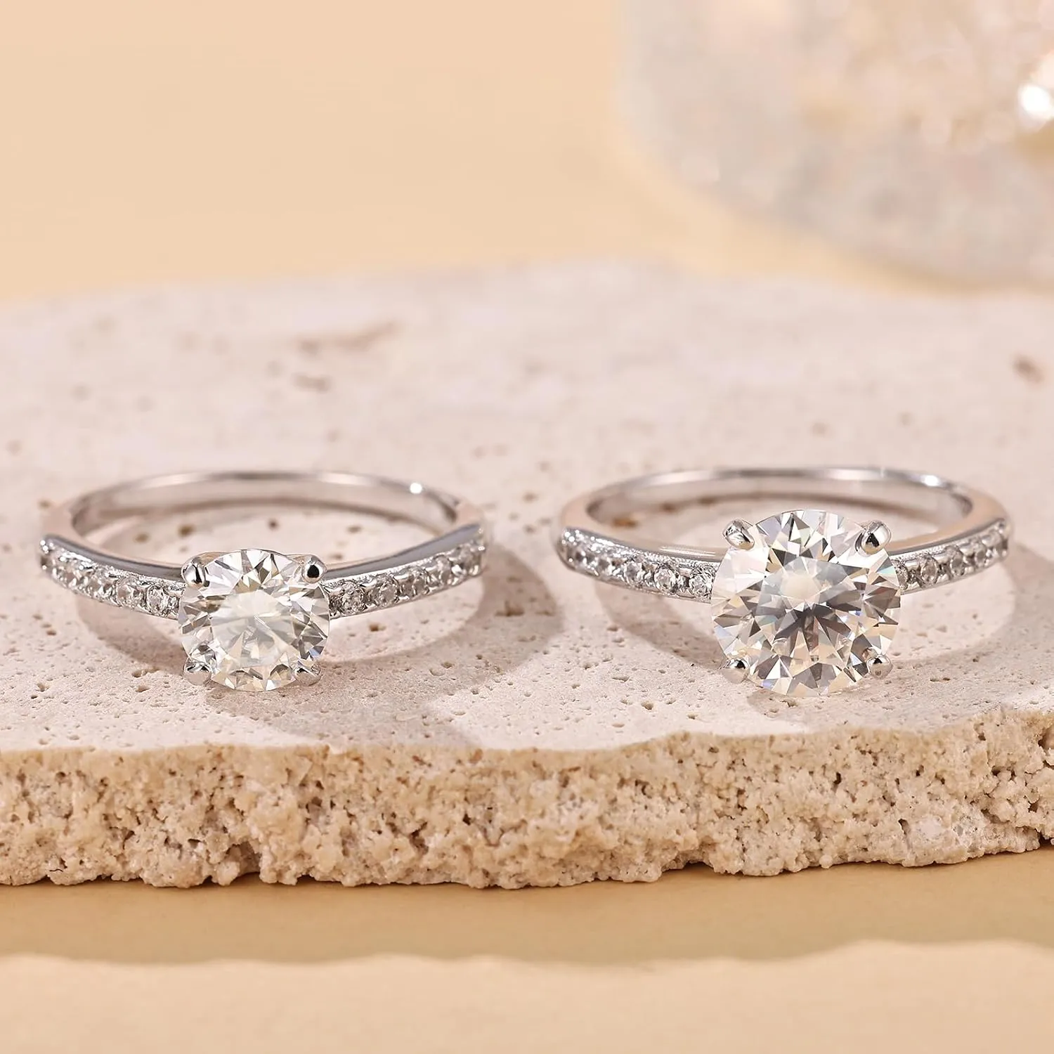 1 CT 2CT Moissanite Enagaement Ring for Women, White Gold Plated 925 Sterling Silver Moissanite Rings, Promise Rings Wedding Band Rings for Women Size 5-10