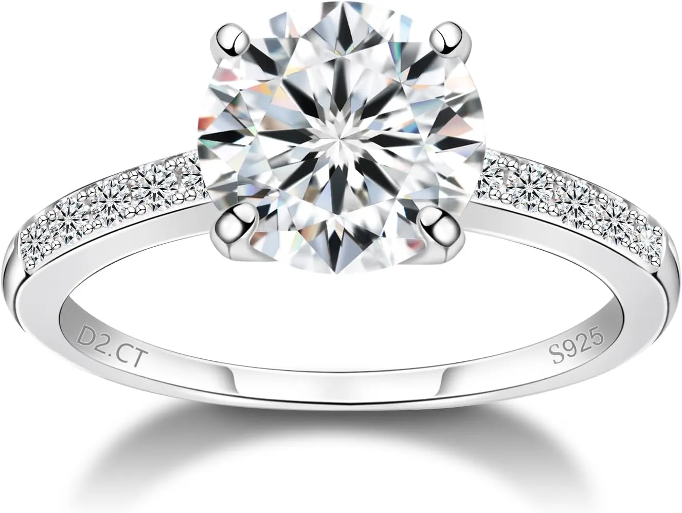 1 CT 2CT Moissanite Enagaement Ring for Women, White Gold Plated 925 Sterling Silver Moissanite Rings, Promise Rings Wedding Band Rings for Women Size 5-10
