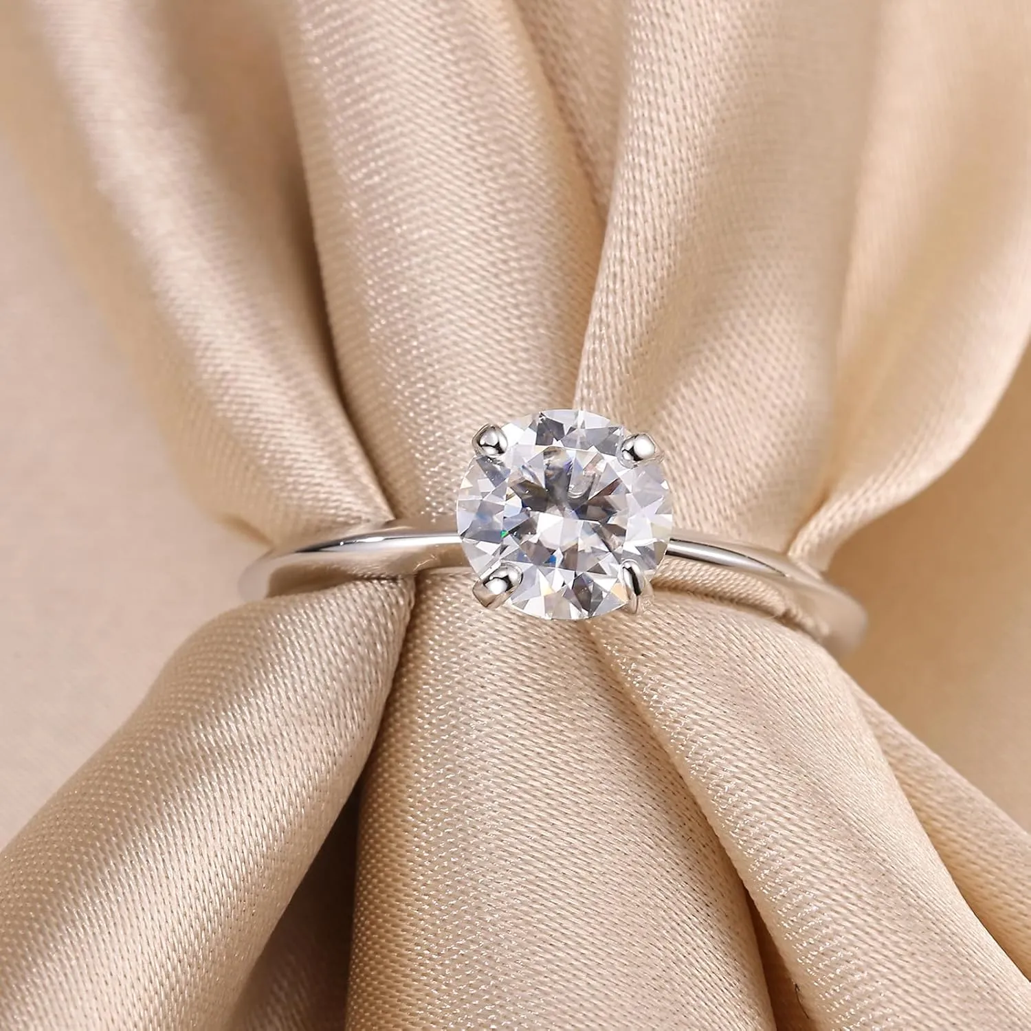 1 CT 2CT Moissanite Enagaement Ring for Women, White Gold Plated 925 Sterling Silver Moissanite Rings, Promise Rings Wedding Band Rings for Women Size 5-10
