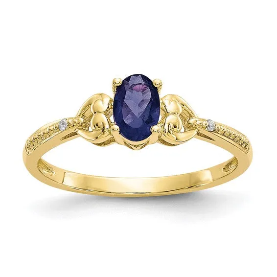10k Gold Genuine Oval Gemstone Diamond Accented Hearts Rings