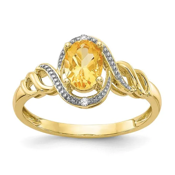 10k White or Yellow Gold Genuine Oval Gemstone & Diamond Rings