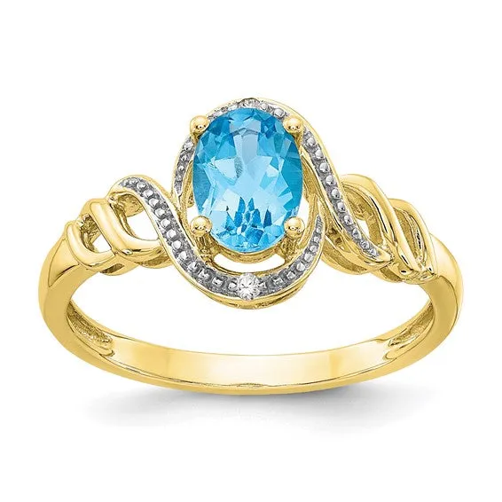10k White or Yellow Gold Genuine Oval Gemstone & Diamond Rings