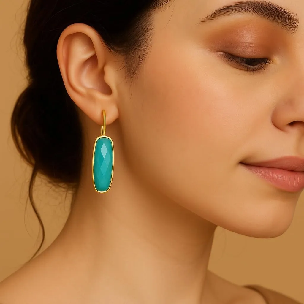 10X30 MM Gemstone French Dangle Earring 18k Yellow Gold Plated Gemstone Dangle Earrings For Women | Birthstone Earring For Women
