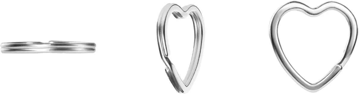 12pcs Creative Key Ring Keychain Heart Shape Silver Metal Flat Split Key Holder Chains Rings Crafts DIY for Home Car Tag Office Organization Lanyards Keys Attachment Gift