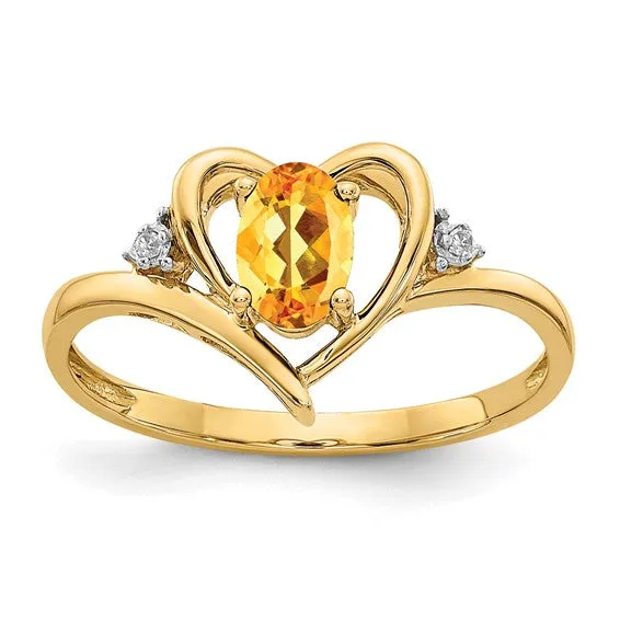 14k Gold Genuine Gemstone Diamond Heart Rings