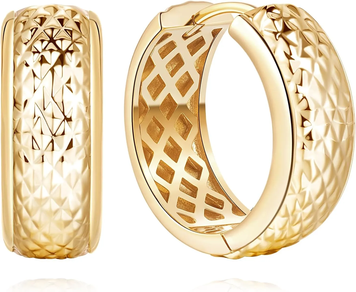 14K Gold Hoop Earrings for Women Gold Huggie Hoop Earrings for Women Mesh-Pattern Small Hoops Earring