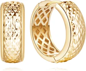 14K Gold Hoop Earrings for Women Gold Huggie Hoop Earrings for Women Mesh-Pattern Small Hoops Earring