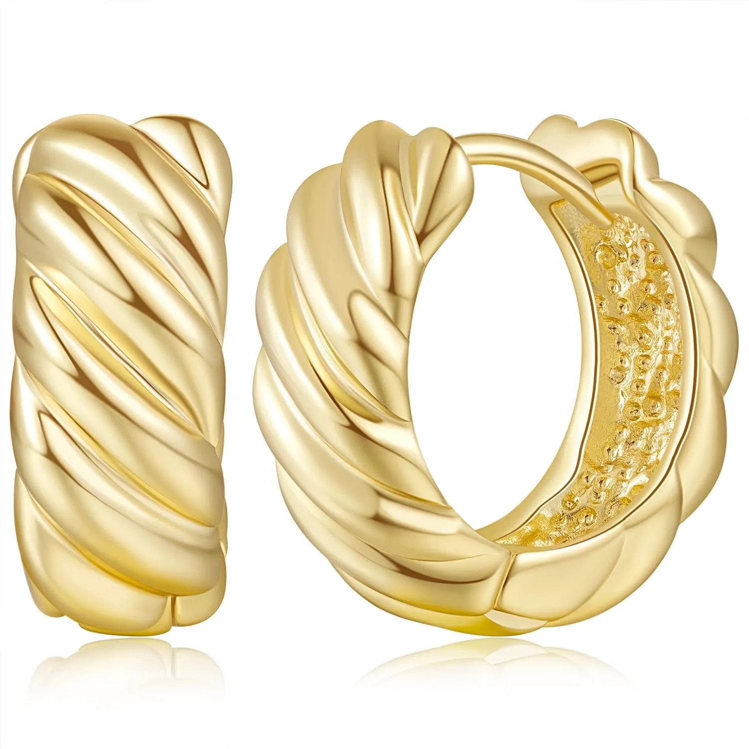 14K Gold Hoops Earrings 14 Karat Gold Hoop Earrings Twisted Thick Small Hoop Earring Mini Hoops Earring Hinged Snap Back