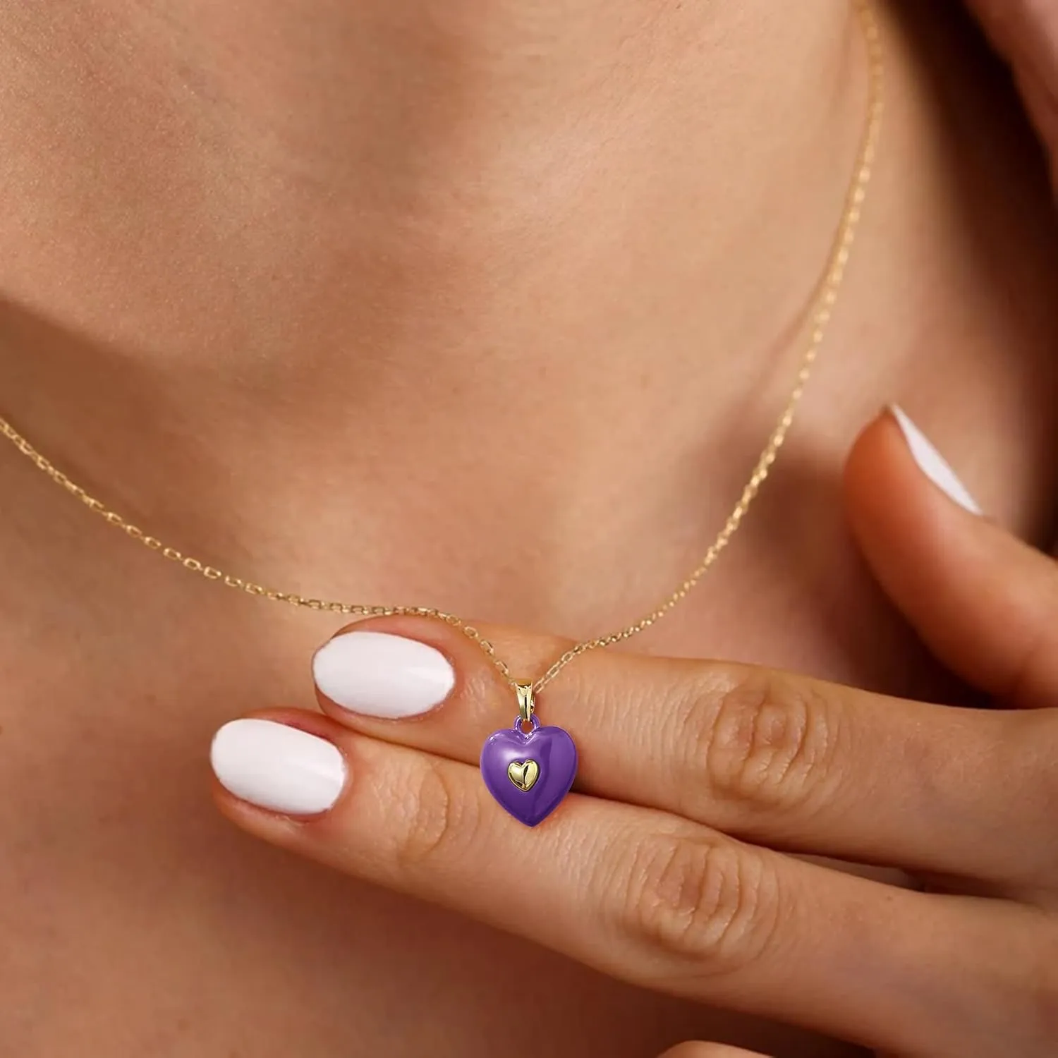 14K Gold Plated Heart Pendant Necklace for Women Trendy Cute Dainty Love Choker Necklaces Pink Black White Red Enamel Heart Pendants Fashion Jewelry Birthday Mother Gifts