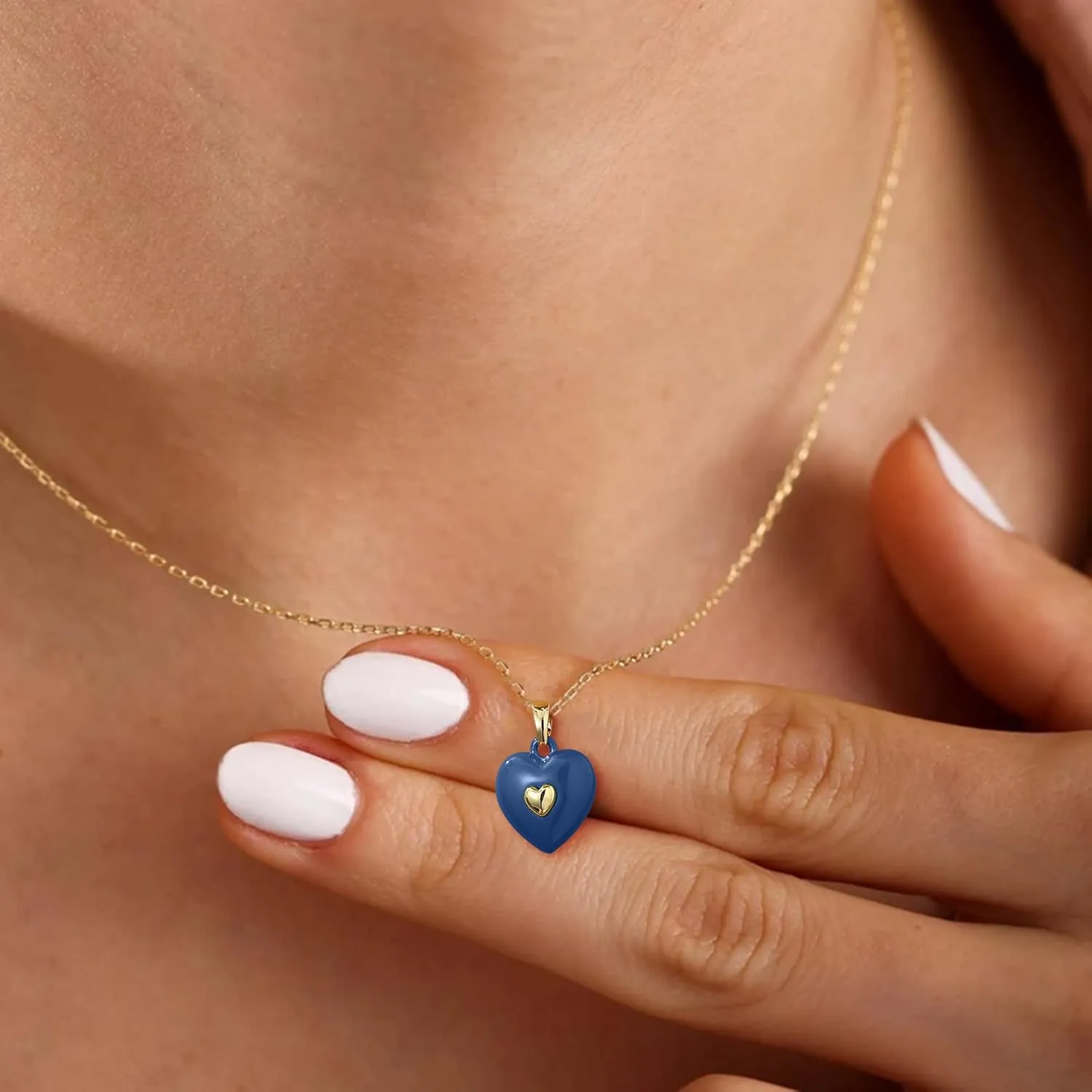 14K Gold Plated Heart Pendant Necklace for Women Trendy Cute Dainty Love Choker Necklaces Pink Black White Red Enamel Heart Pendants Fashion Jewelry Birthday Mother Gifts