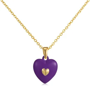 14K Gold Plated Heart Pendant Necklace for Women Trendy Cute Dainty Love Choker Necklaces Pink Black White Red Enamel Heart Pendants Fashion Jewelry Birthday Mother Gifts
