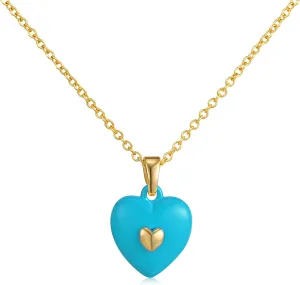 14K Gold Plated Heart Pendant Necklace for Women Trendy Cute Dainty Love Choker Necklaces Pink Black White Red Enamel Heart Pendants Fashion Jewelry Birthday Mother Gifts