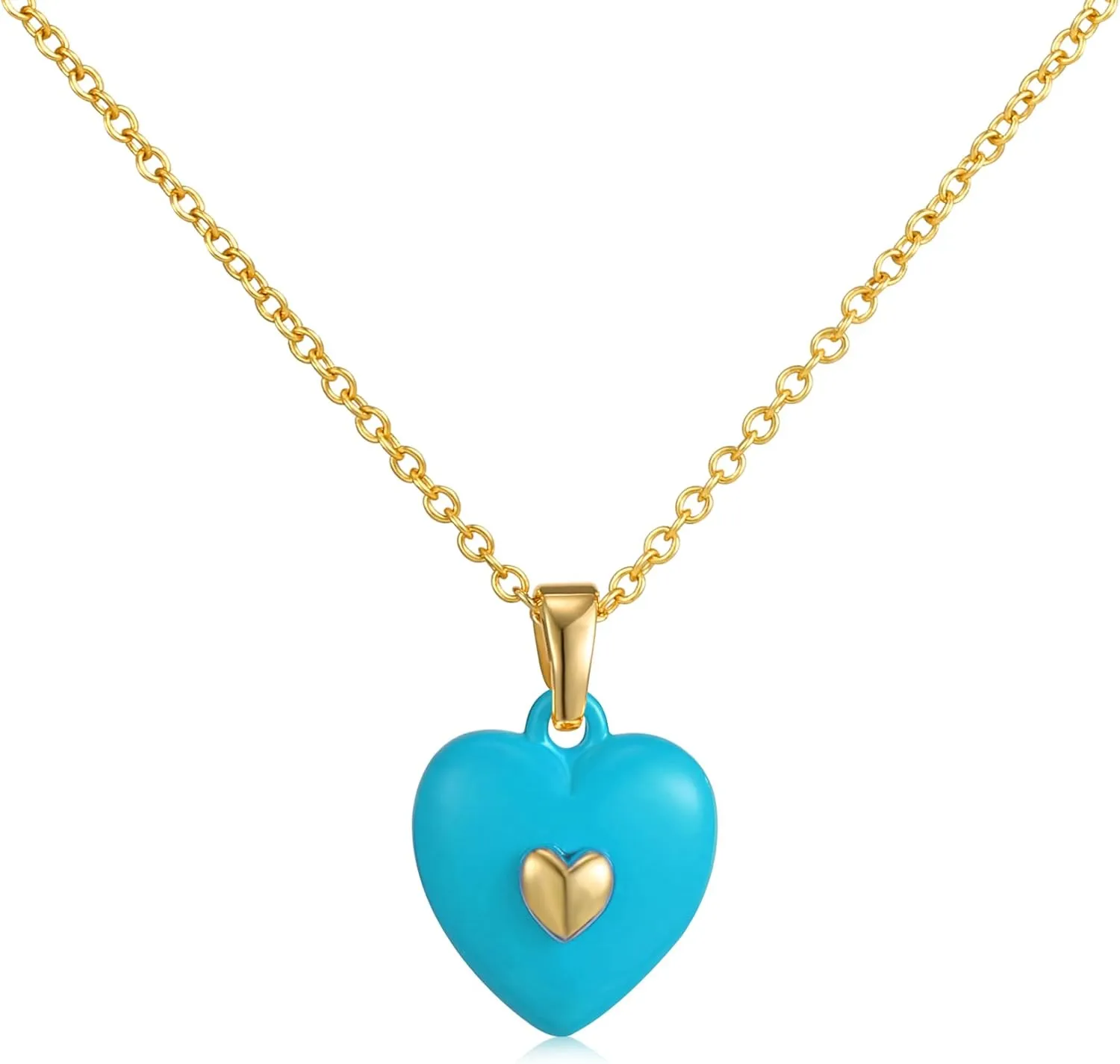 14K Gold Plated Heart Pendant Necklace for Women Trendy Cute Dainty Love Choker Necklaces Pink Black White Red Enamel Heart Pendants Fashion Jewelry Birthday Mother Gifts