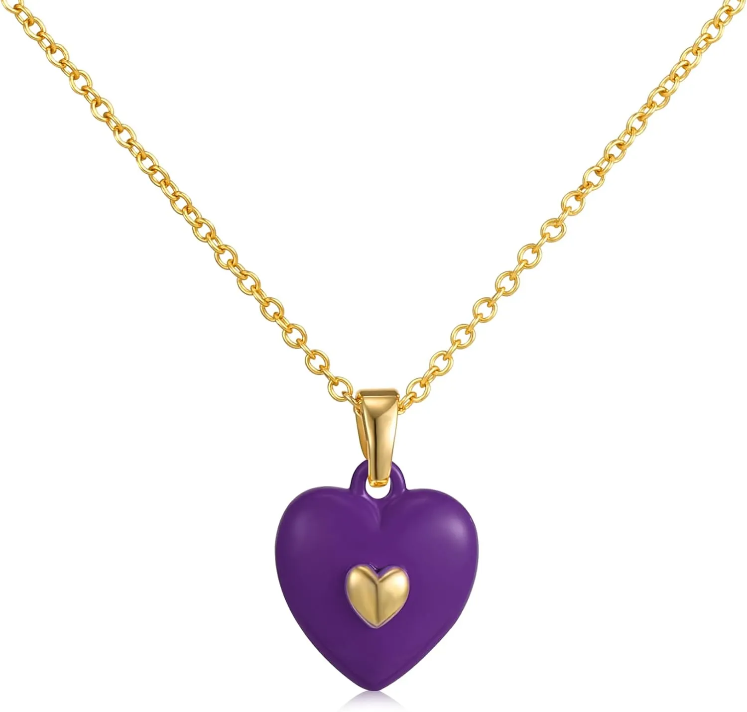 14K Gold Plated Heart Pendant Necklace for Women Trendy Cute Dainty Love Choker Necklaces Pink Black White Red Enamel Heart Pendants Fashion Jewelry Birthday Mother Gifts