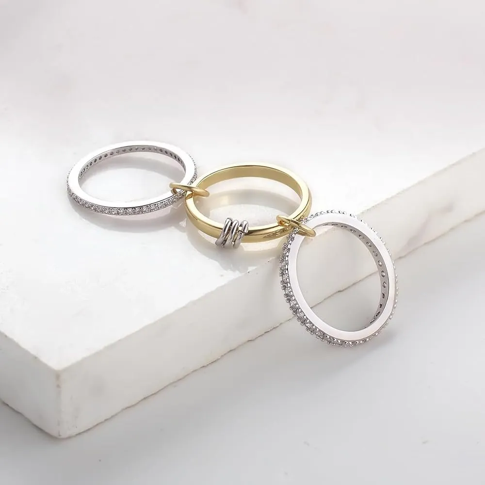14K Gold Plated Stackable Rings for Women - 3-Piece Cubic Zirconia Interlocking Set, Zirconia Band 3 Rings Multi-Link Rings Set for Everyday Wear