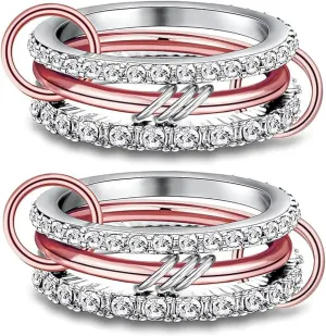 14K Gold Plated Stackable Rings for Women - 3-Piece Cubic Zirconia Interlocking Set, Zirconia Band 3 Rings Multi-Link Rings Set for Everyday Wear