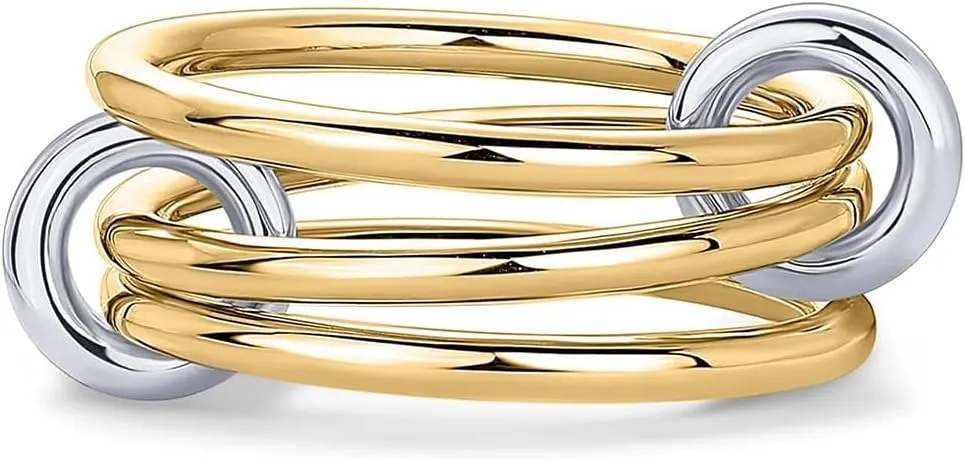 14K Gold Plated Stackable Rings Non-Tarnish CZ Cubic Zirconia Gold & Silver Interlocking Design Trendy Chunky Band for Jewelry Gift for Women
