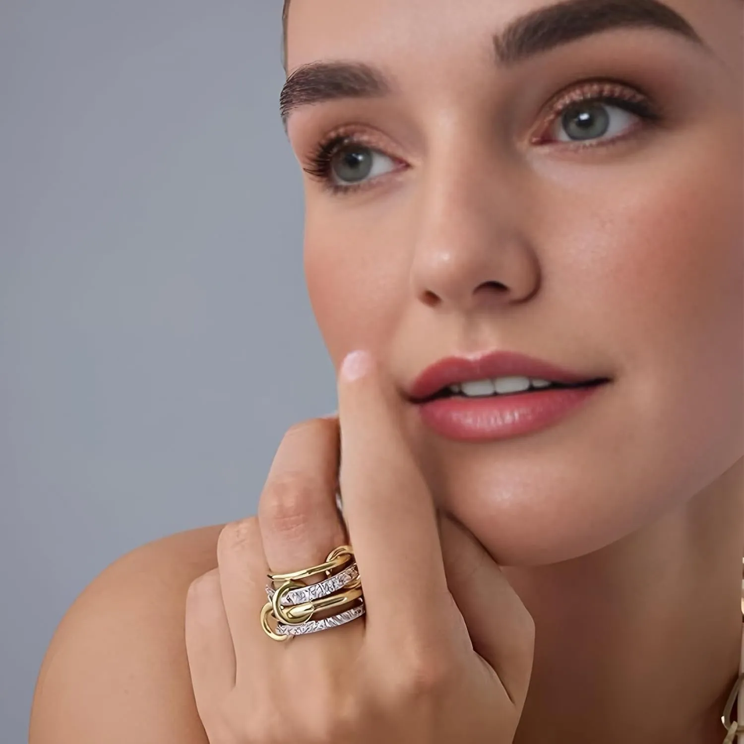 14K Gold Plated Stackable Rings Non-Tarnish CZ Cubic Zirconia Gold & Silver Interlocking Design Trendy Chunky Band for Jewelry Gift for Women