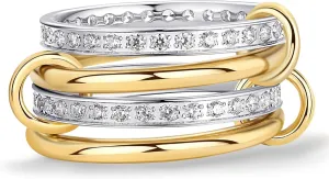 14K Gold Plated Stackable Rings Non-Tarnish CZ Cubic Zirconia Gold & Silver Interlocking Design Trendy Chunky Band for Jewelry Gift for Women