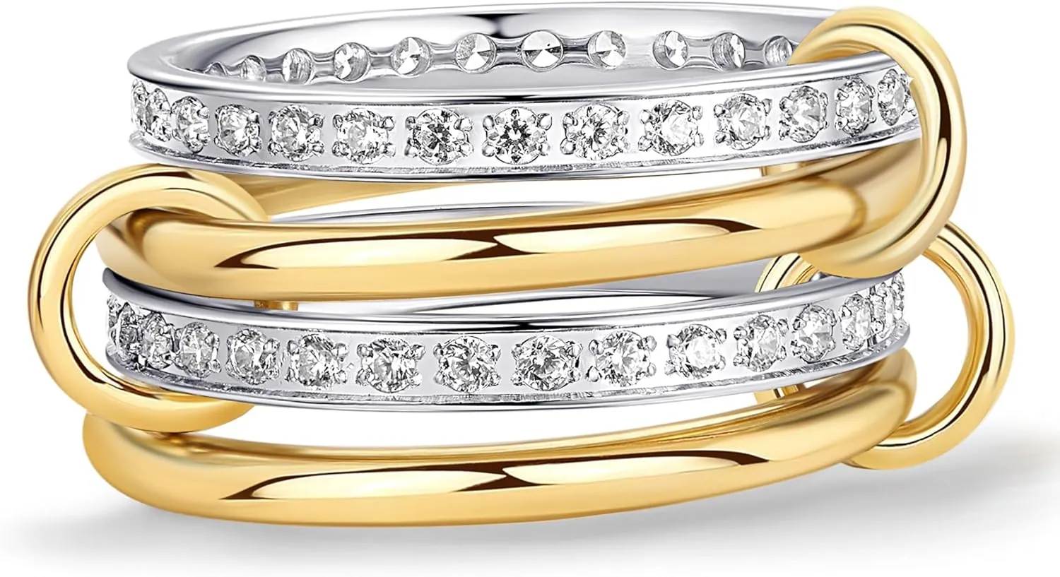 14K Gold Plated Stackable Rings Non-Tarnish CZ Cubic Zirconia Gold & Silver Interlocking Design Trendy Chunky Band for Jewelry Gift for Women