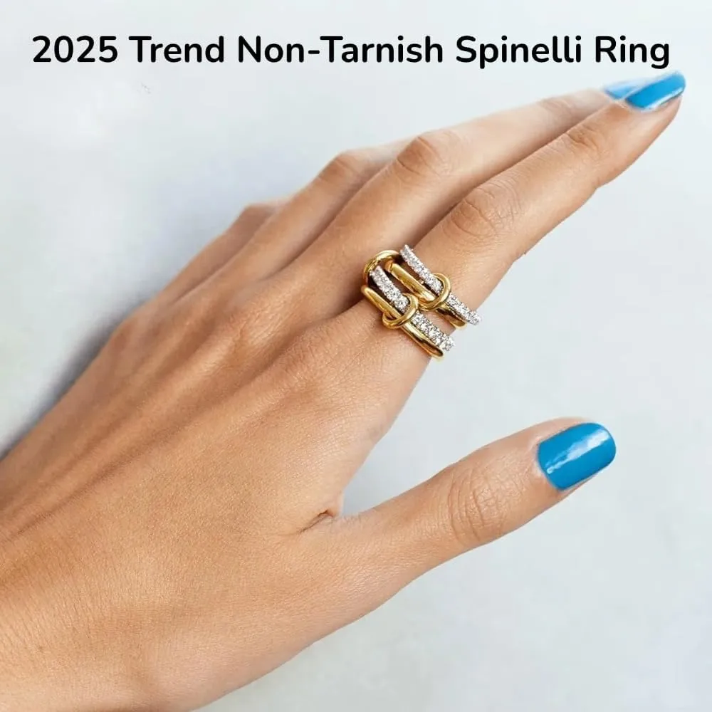 14K Gold Plated Stackable Rings Non-Tarnish CZ Cubic Zirconia Gold & Silver Interlocking Design Trendy Chunky Band for Jewelry Gift for Women