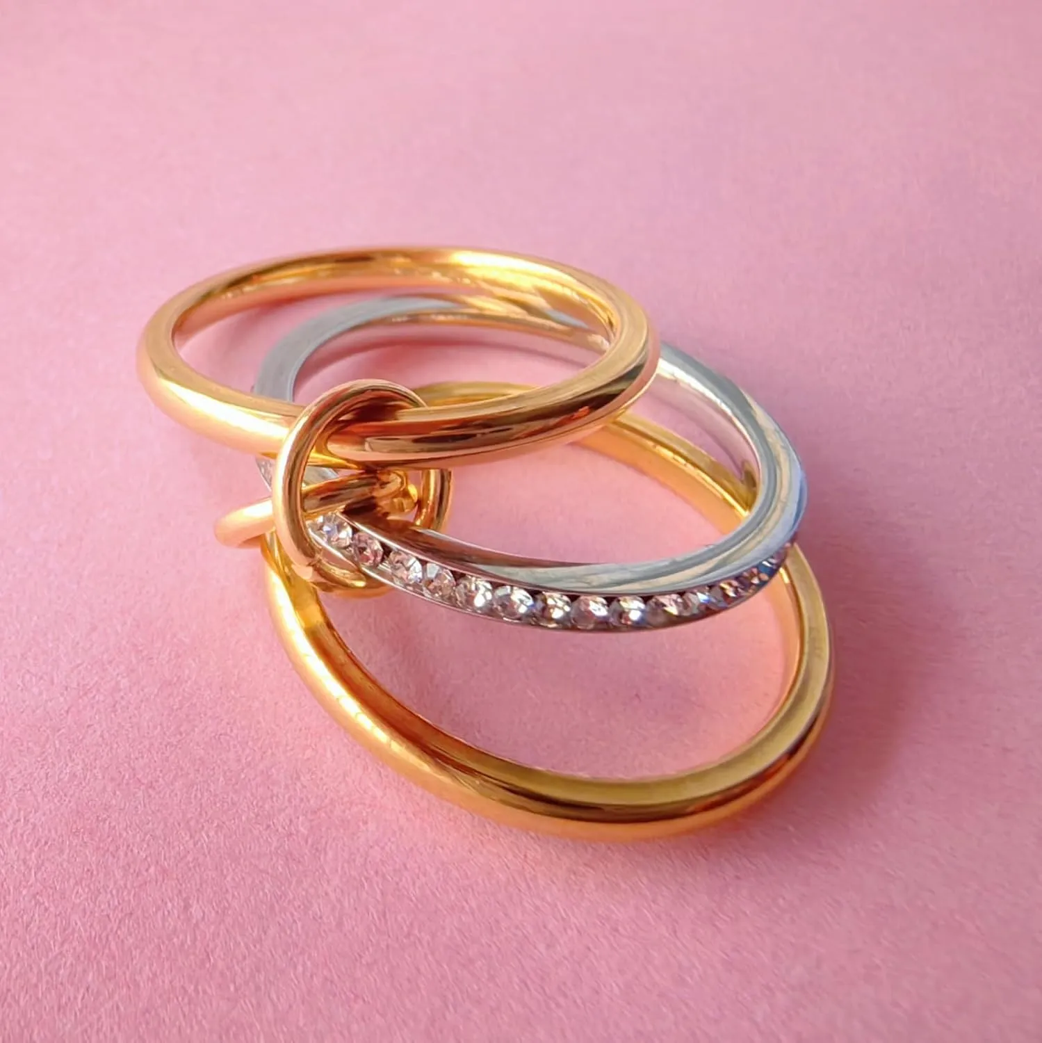 14k Gold Stackable Rings for Women, CZ Rings Multi Stack Rings Interlocked Band Jewelry Gift