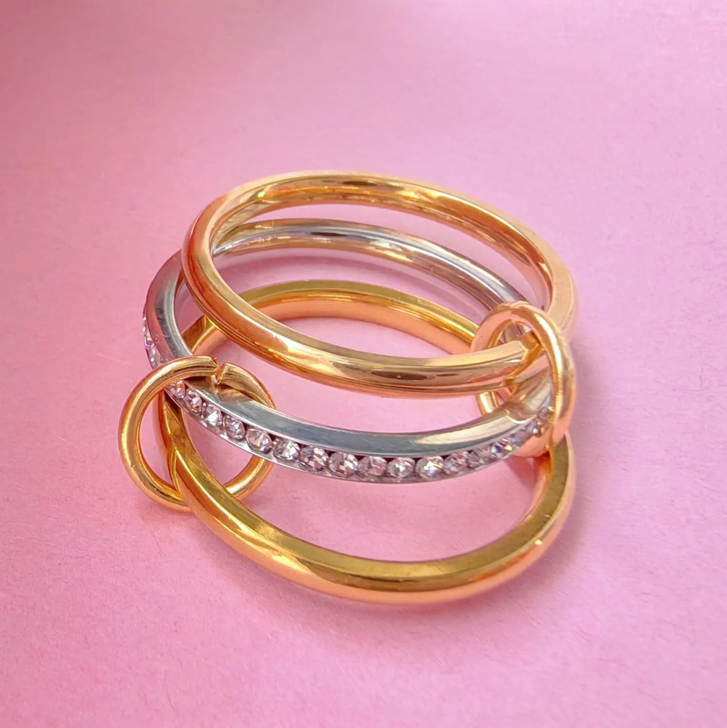 14k Gold Stackable Rings for Women, CZ Rings Multi Stack Rings Interlocked Band Jewelry Gift