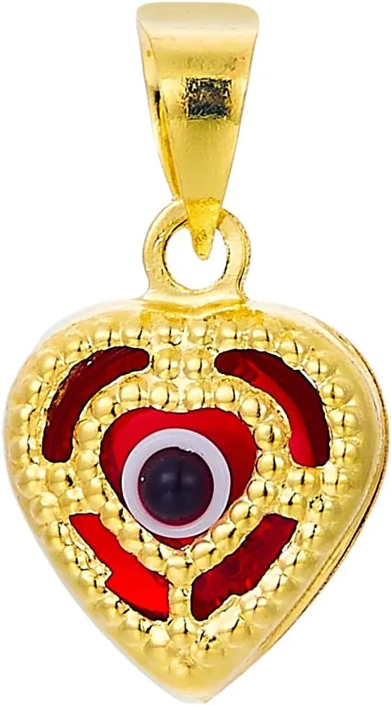 14k REAL Yellow Gold Evil Eye Hamsa Heart Charm Pendant - 8 Different Design Available