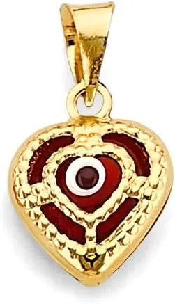14k REAL Yellow Gold Evil Eye Hamsa Heart Charm Pendant - 8 Different Design Available