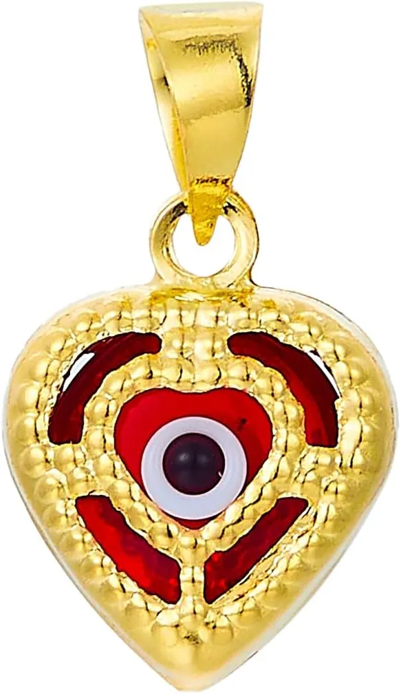 14k REAL Yellow Gold Evil Eye Hamsa Heart Charm Pendant - 8 Different Design Available
