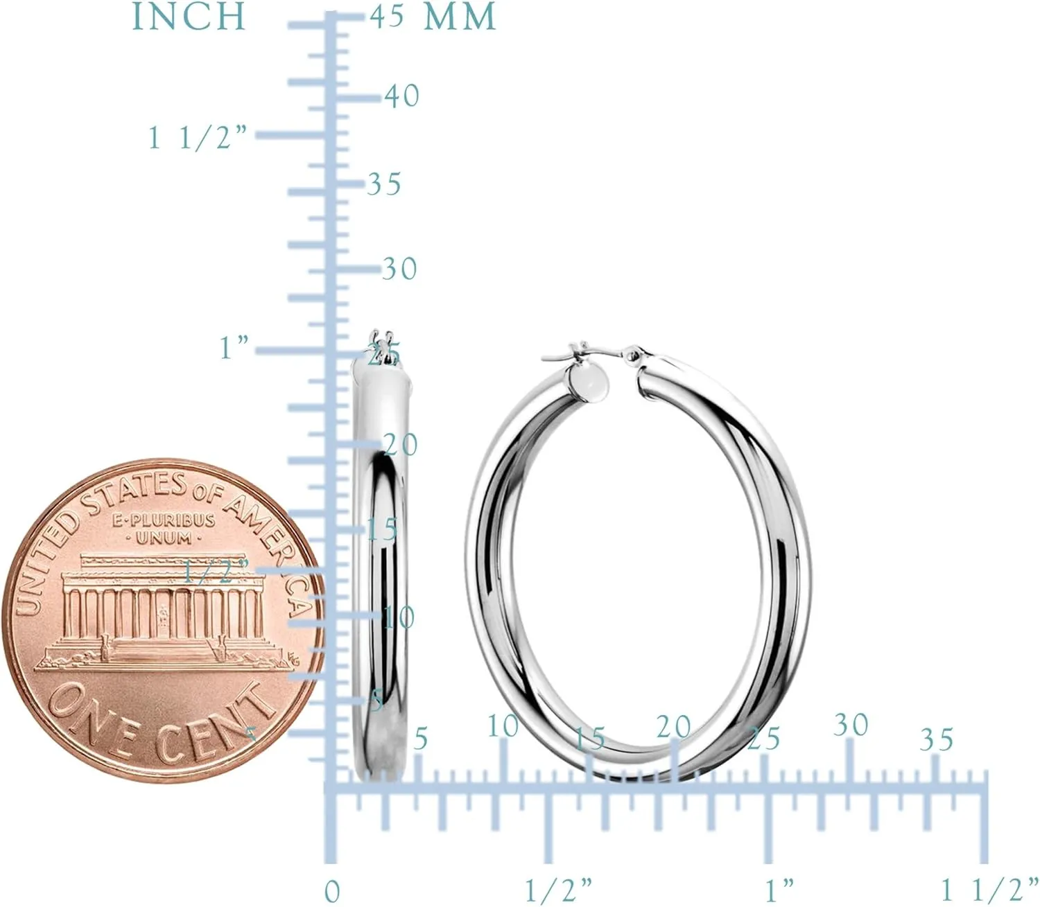 14K White Gold 4MM Shiny Round Tube Hoop Earrings