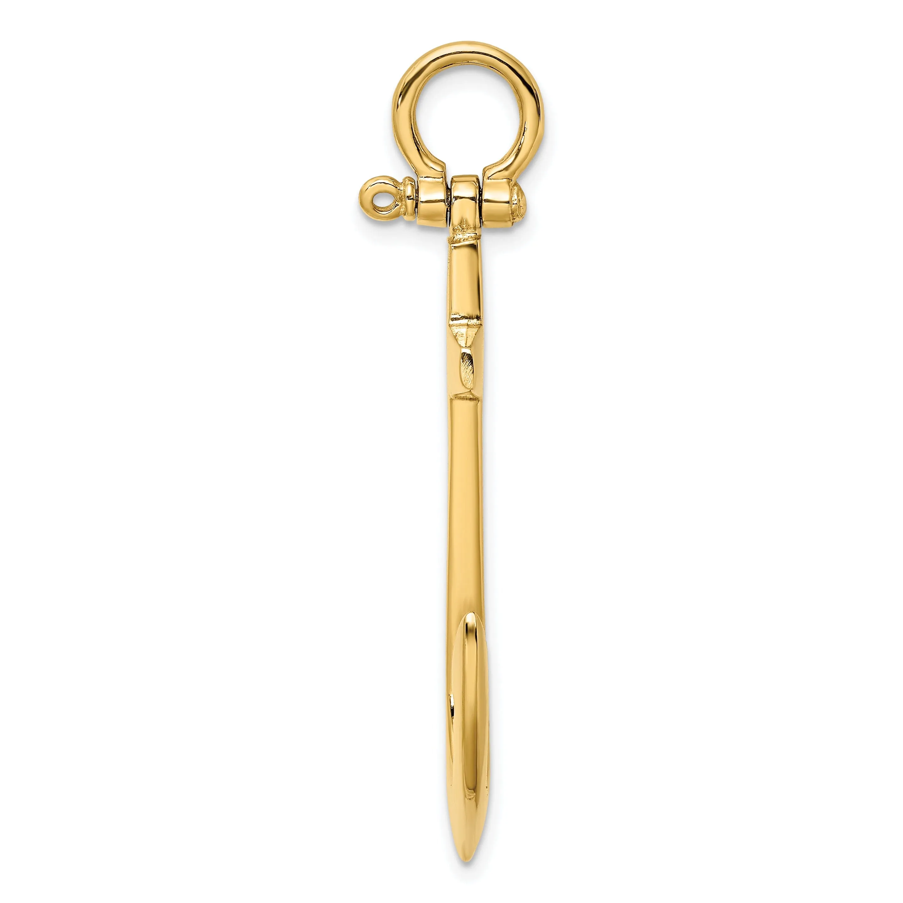 14K Yellow Gold 3-Dimensional Polished Finished Large Anchor Charm Pendant