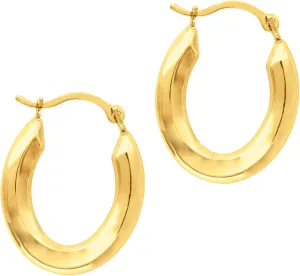 14K Yellow Gold Oval Shape Hoop Earrings, Diameter 20mm
