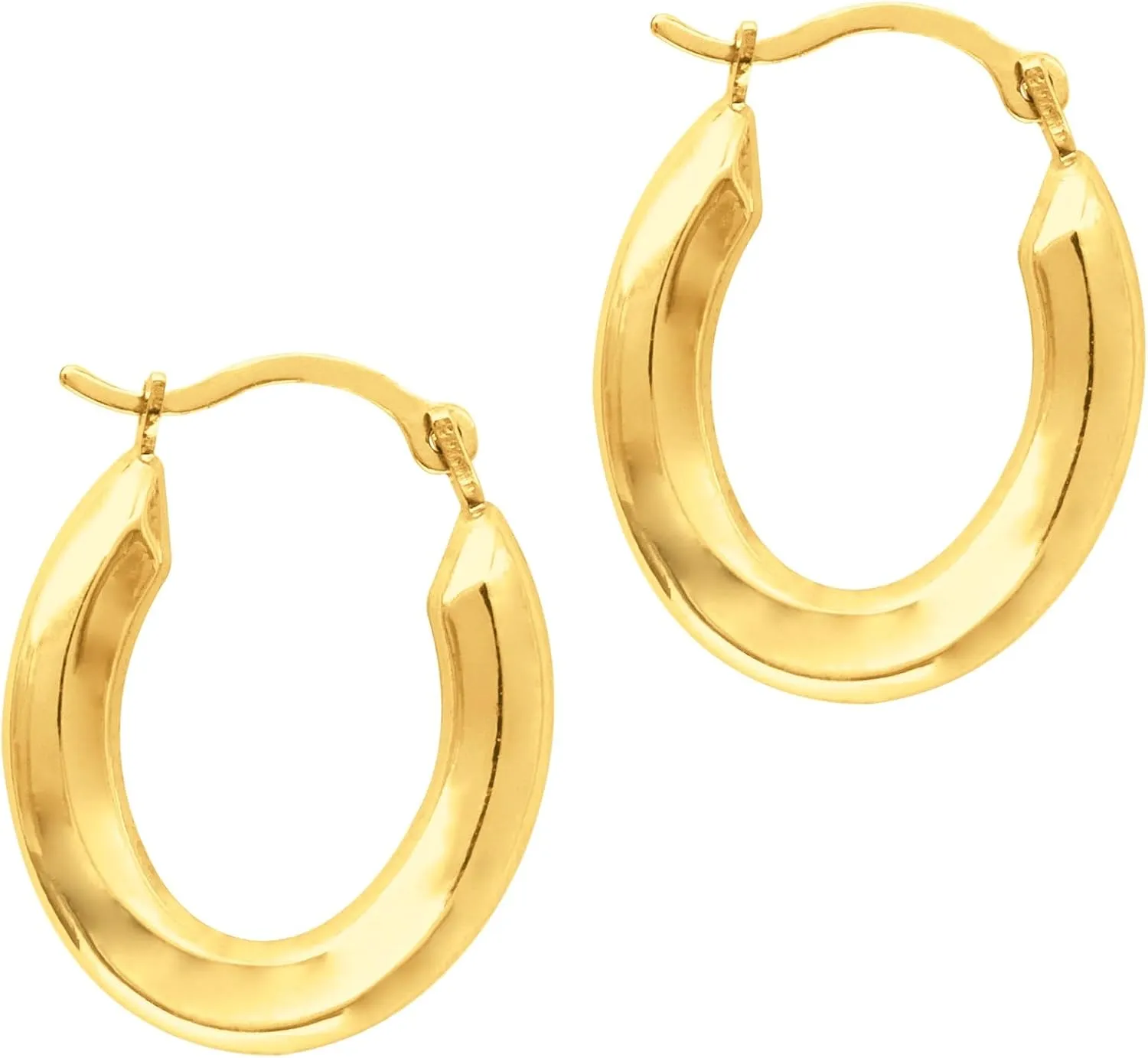 14K Yellow Gold Oval Shape Hoop Earrings, Diameter 20mm