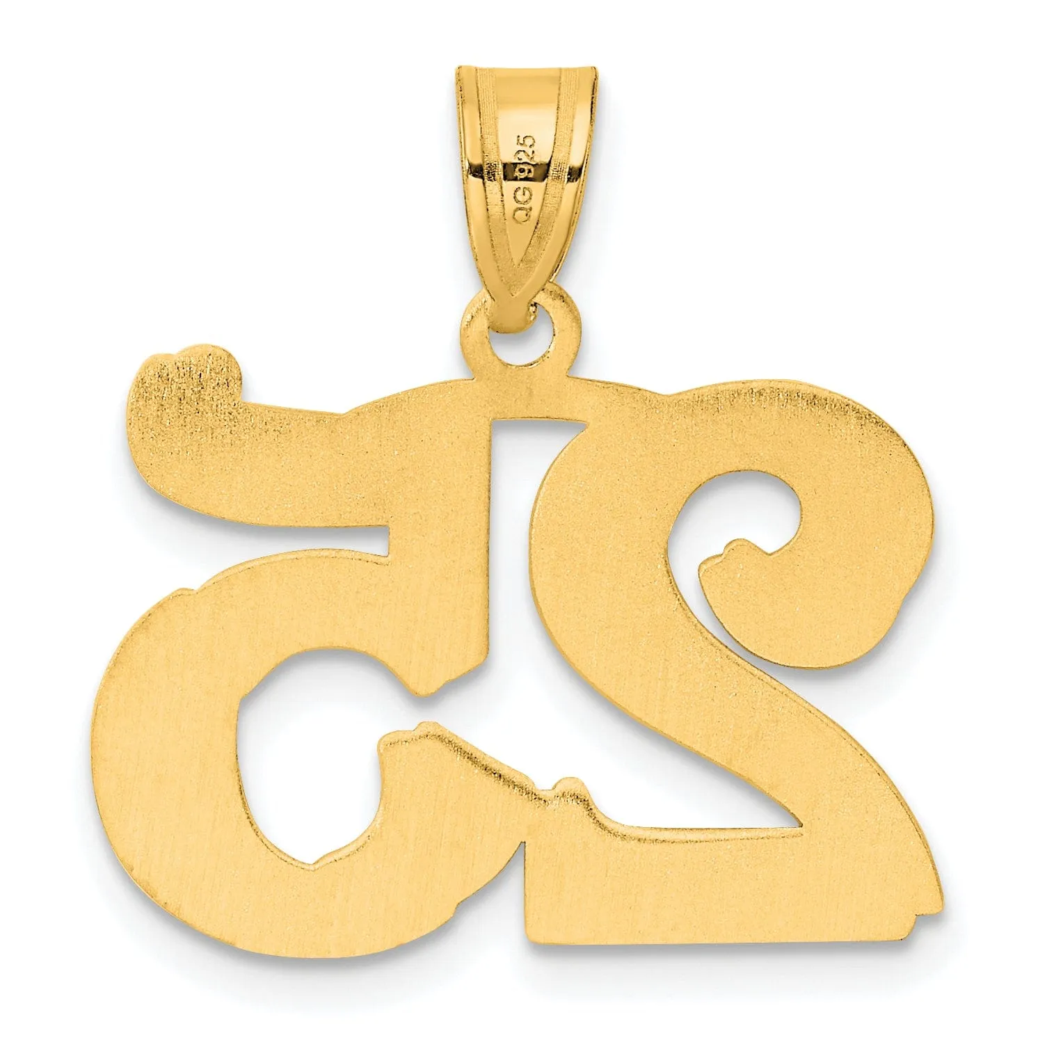14k Yellow Gold Polished Etched Finish Number 25 Charm Pendant