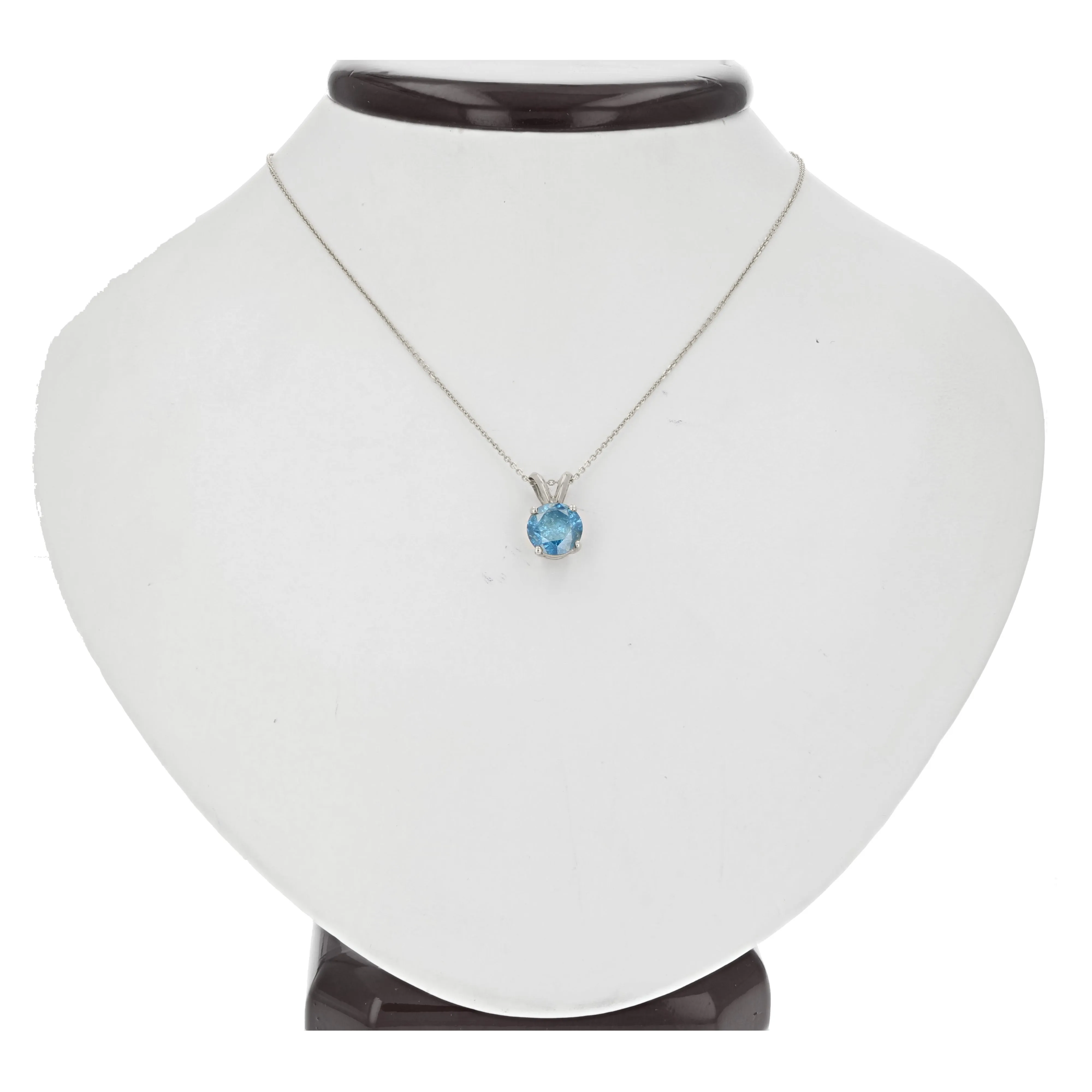 1.50 cttw Diamond Pendant, Blue Diamond Solitaire Pendant Necklace for Women in 14K White Gold with 18 Inch Chain, Prong Setting