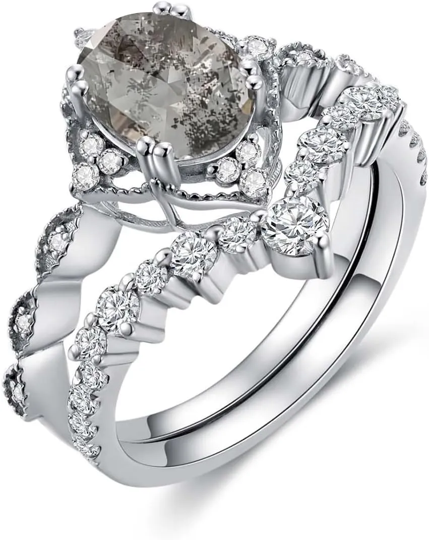 1.5ct Oval Gemstone Engagement Rings for Women 10K 14K 18K White Yellow Rose Gold Gemstone Wedding Ring Set Bridal Set 2pcs Oval Vintage Inspired V Shaped Wedding Band Anniversary