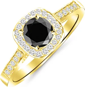1.73 Carat 14K White Gold Classic Square Halo Single Row Pave Set Diamond Engaement Ring with a 1.5 Carat Black Diamond Center (Heirloom Quality)