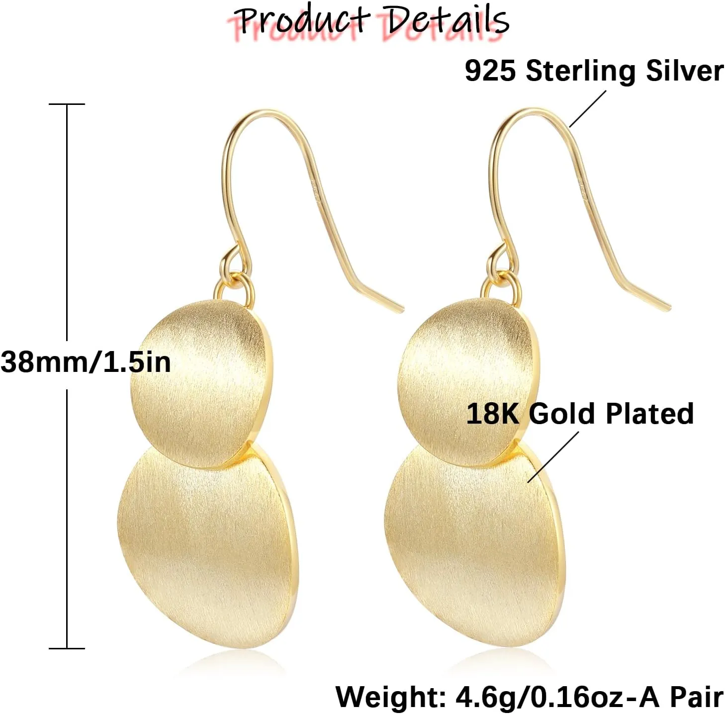 18K Gold Plated Dangle Earrings for Women, Gold Drop Dangling Earrings Hypoallergenic Jewelry Gift